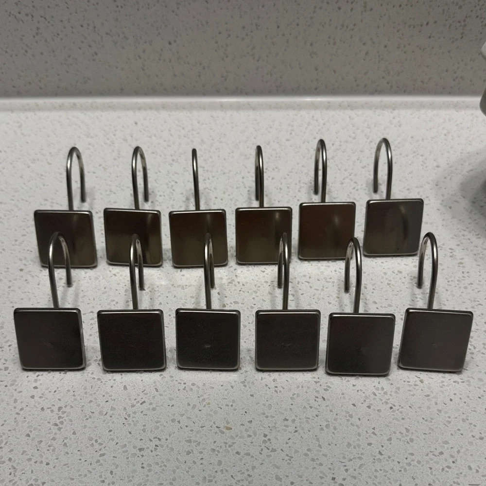 Square Shower Curtain Hooks, Set of 12 (Silver)